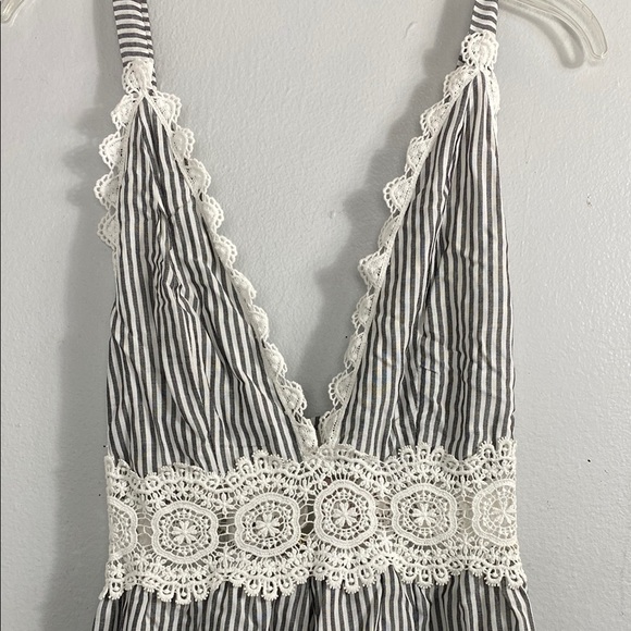 Sage Black and White Striped Lace Trim Romper - Picture 2 of 13